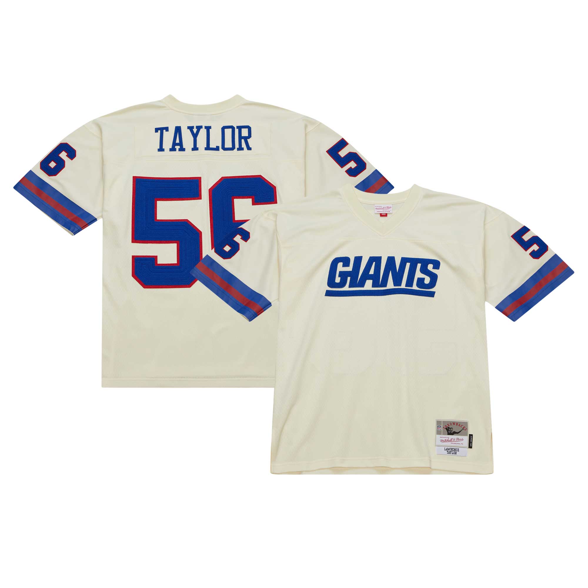 New York Giants Lawrence Taylor Mitchell Ness Cream Chainstitch Legacy NFL Jersey Men's