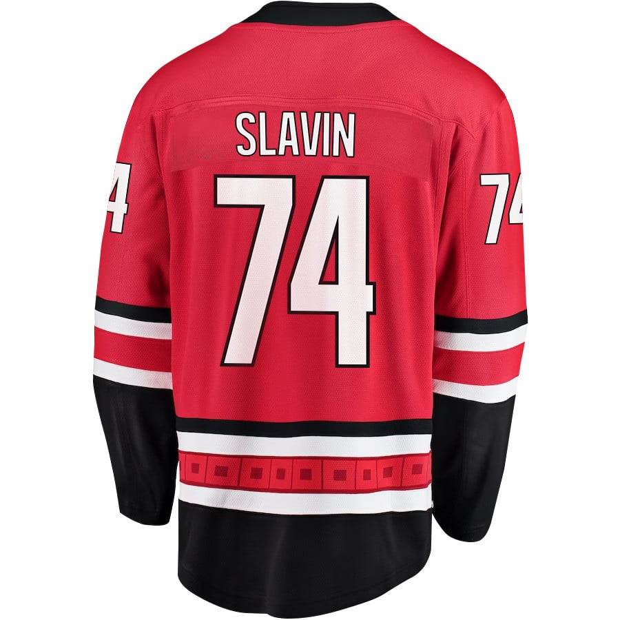 Jaccob Slavin 74 Carolina Hurricanes Stanley Cup 2023 Playoffs Patch Home Breakaway Red NHL Jersey Men's