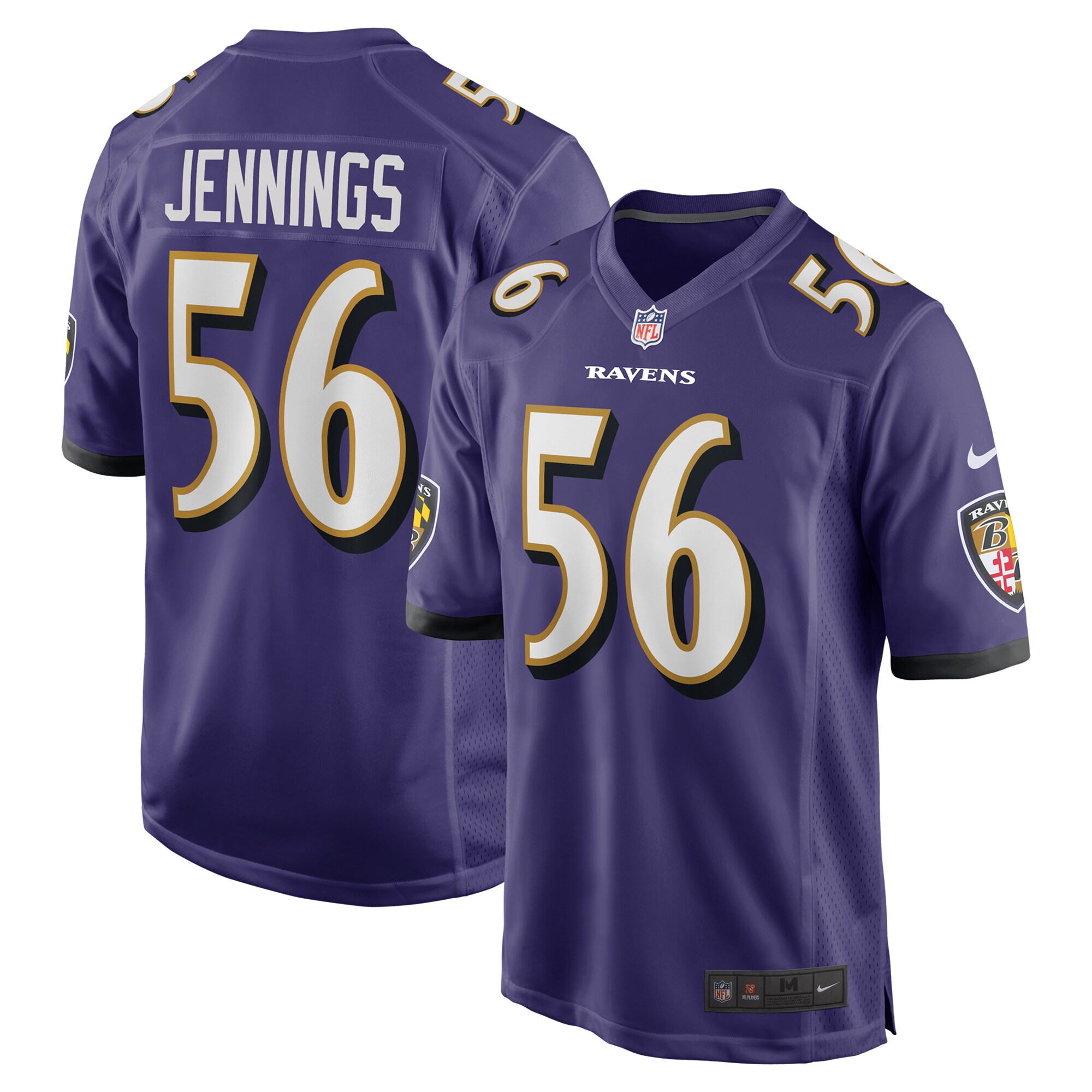 Baltimore Ravens Deion Jennings Purple Team Game NFL Jersey Men's