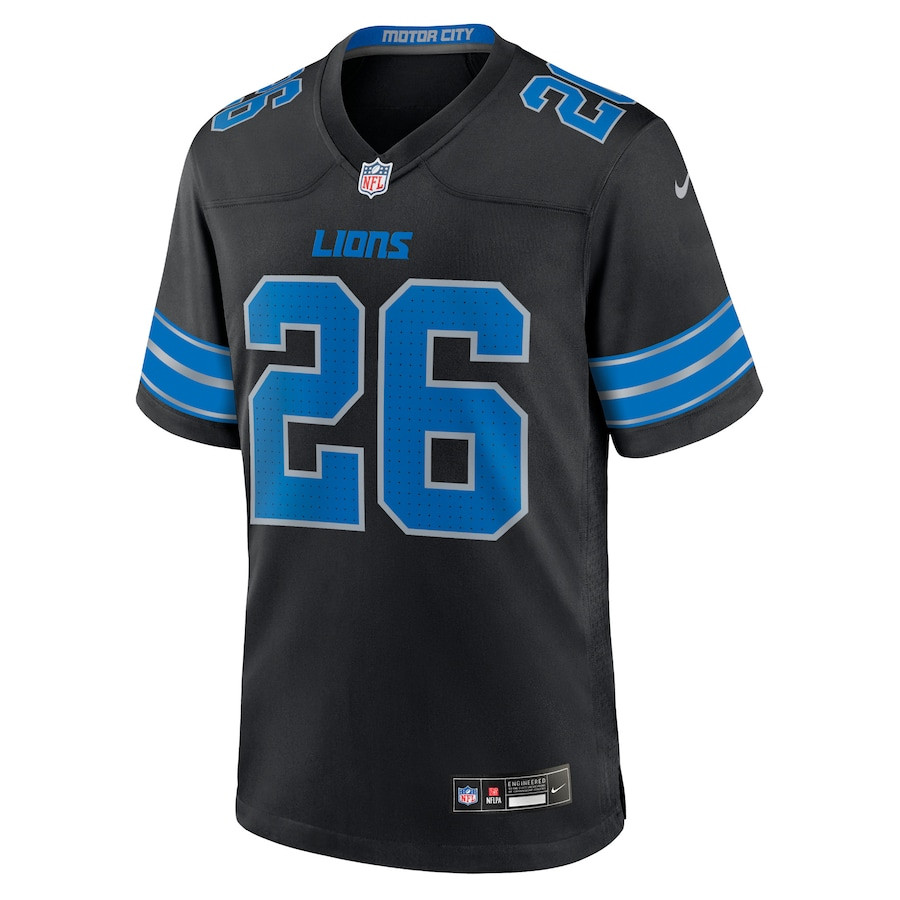 Jahmyr Gibbs 26 Detroit Lions 2nd Alternate Game Black NFL Jersey Men's