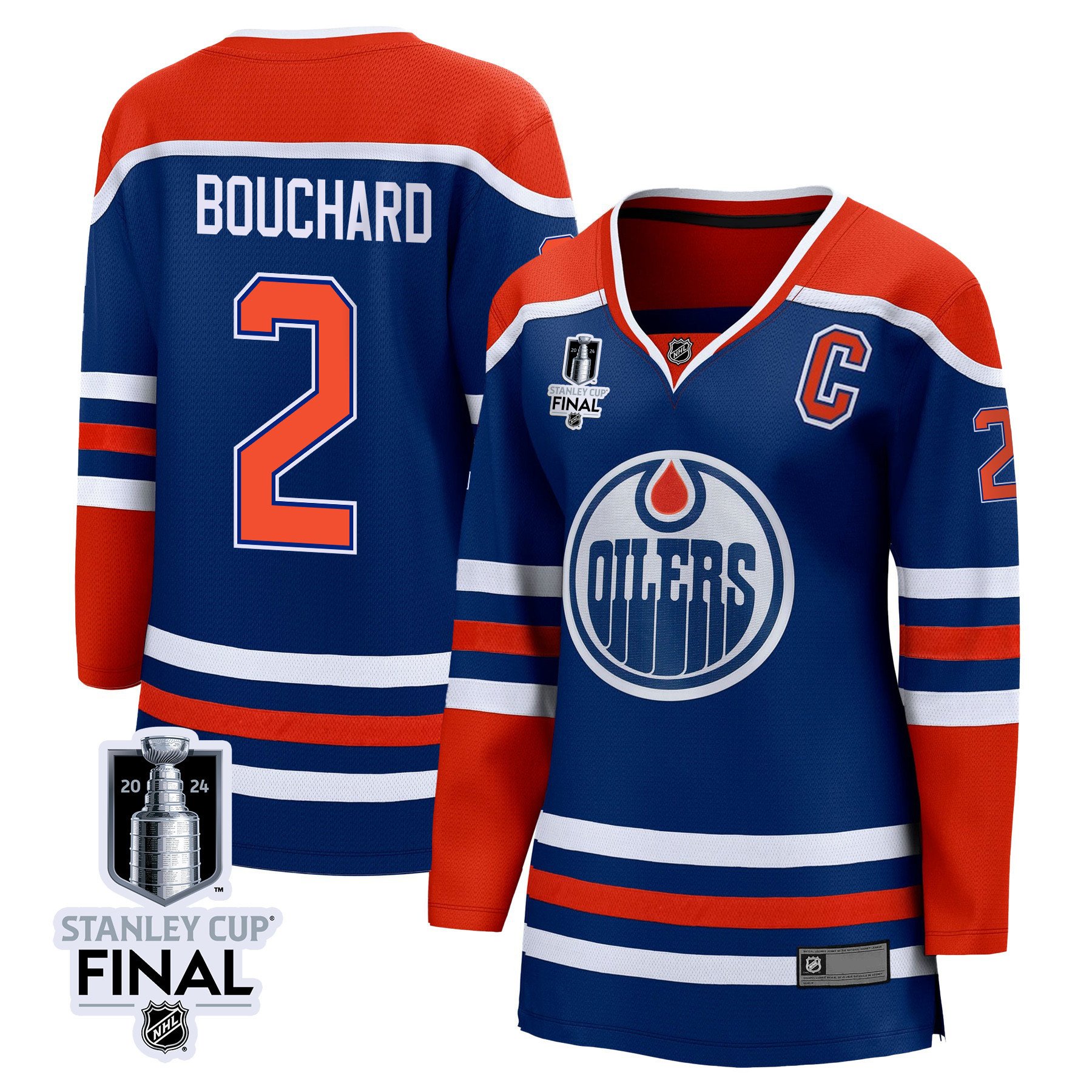 Evan Bouchard 2 Edmonton Oilers 2024 STANLEY CUP Final Home Royal NHL Jersey Women's