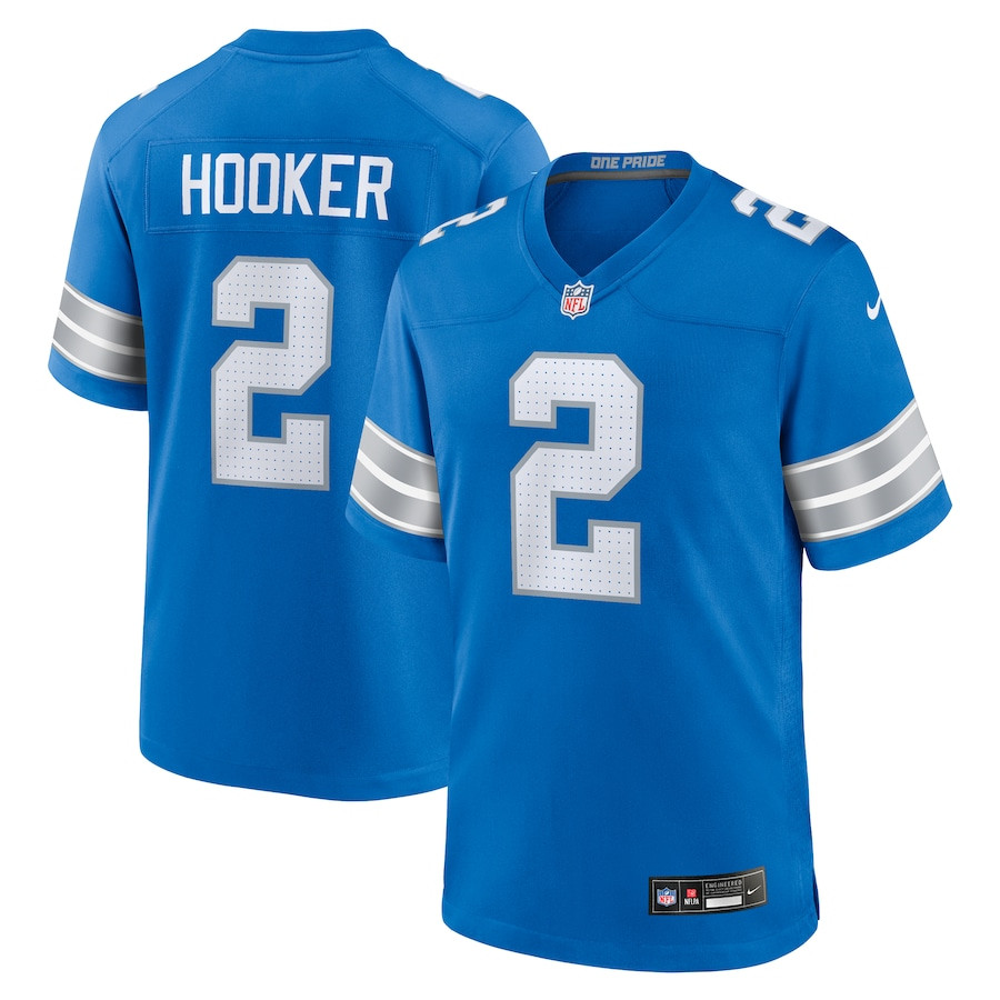 Hendon Hooker 2 Detroit Lions Team Game Blue NFL Jersey Men's