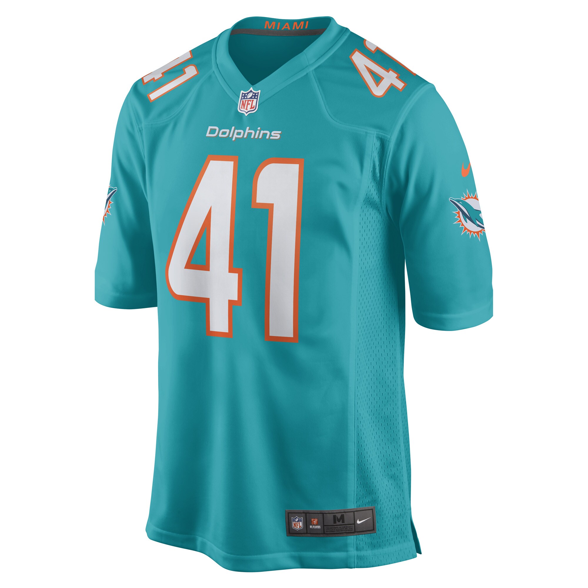 Miami Dolphins Channing Tindall Aqua Game Player NFL Jersey Men's