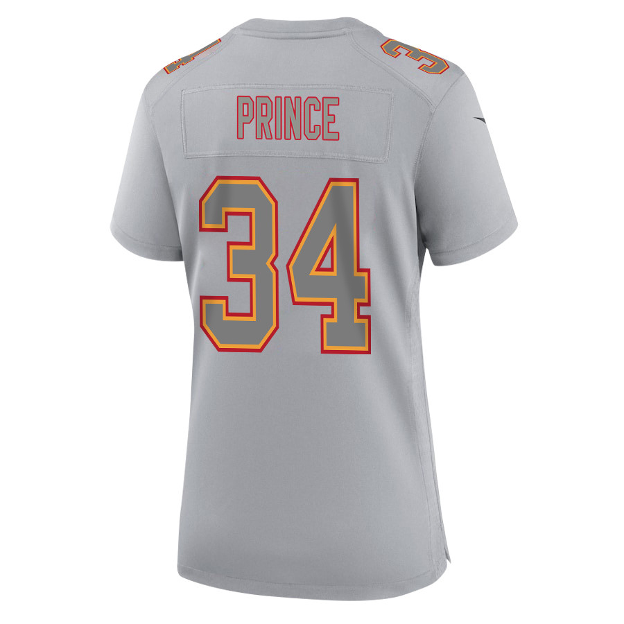 Deneric Prince 34 Kansas City Chiefs Super Bowl LVIII Champions 4X Atmosphere Fashion Game Gray NFL Jersey Women's