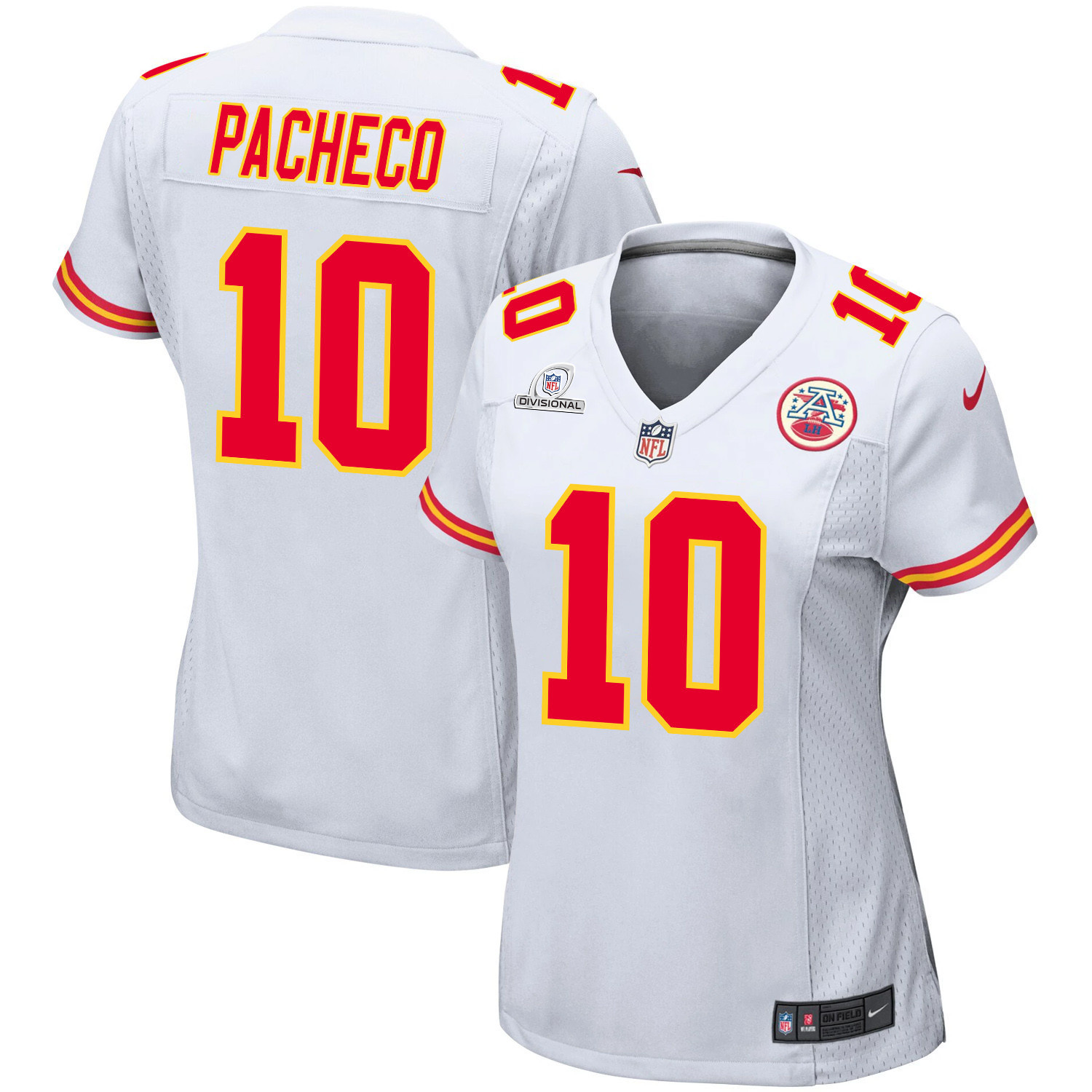 Isiah Pacheco 10 Kansas City Chiefs Super Bowl LVIII Patch Game White NFL Jersey Women's