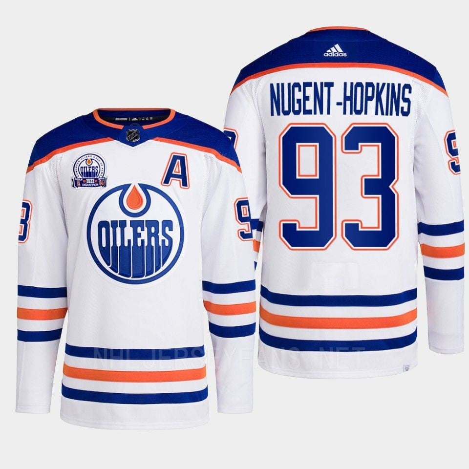 Ryan Nugent-Hopkins 93 Edmonton Oilers White 2022 Lee Ryan Hall Of Fame Patch Away NHL Jersey Men's
