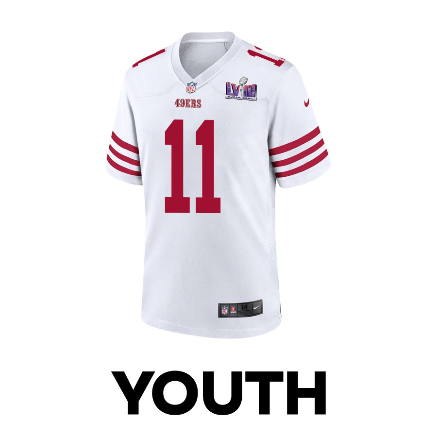 Brandon Aiyuk 11 San Francisco 49ers Super Bowl LVIII Patch Game White NFL Jersey Youth