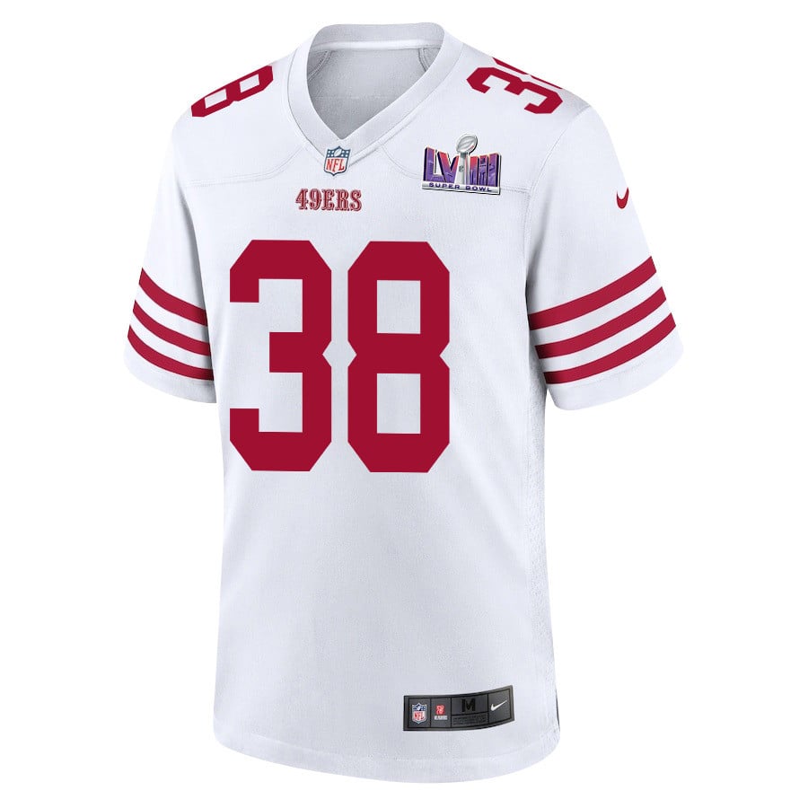 Kemon Hall 38 San Francisco 49ers Super Bowl LVIII Patch Game White NFL Jersey Men's