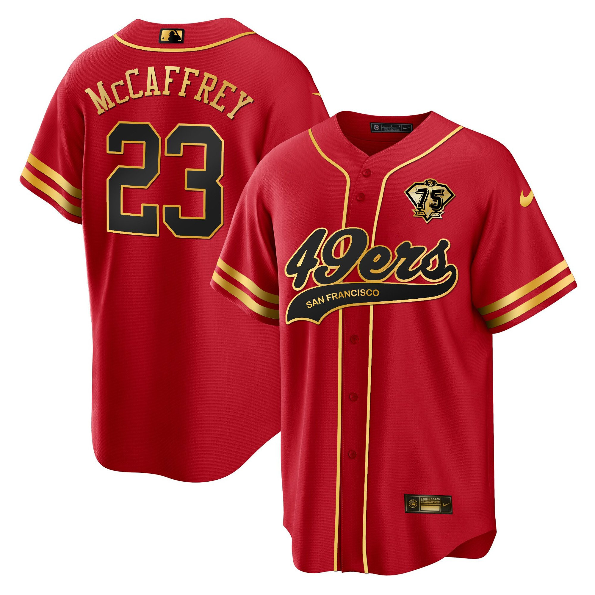Christian McCaffrey 23 San Francisco 49ers Black Red MLB Jersey Men's