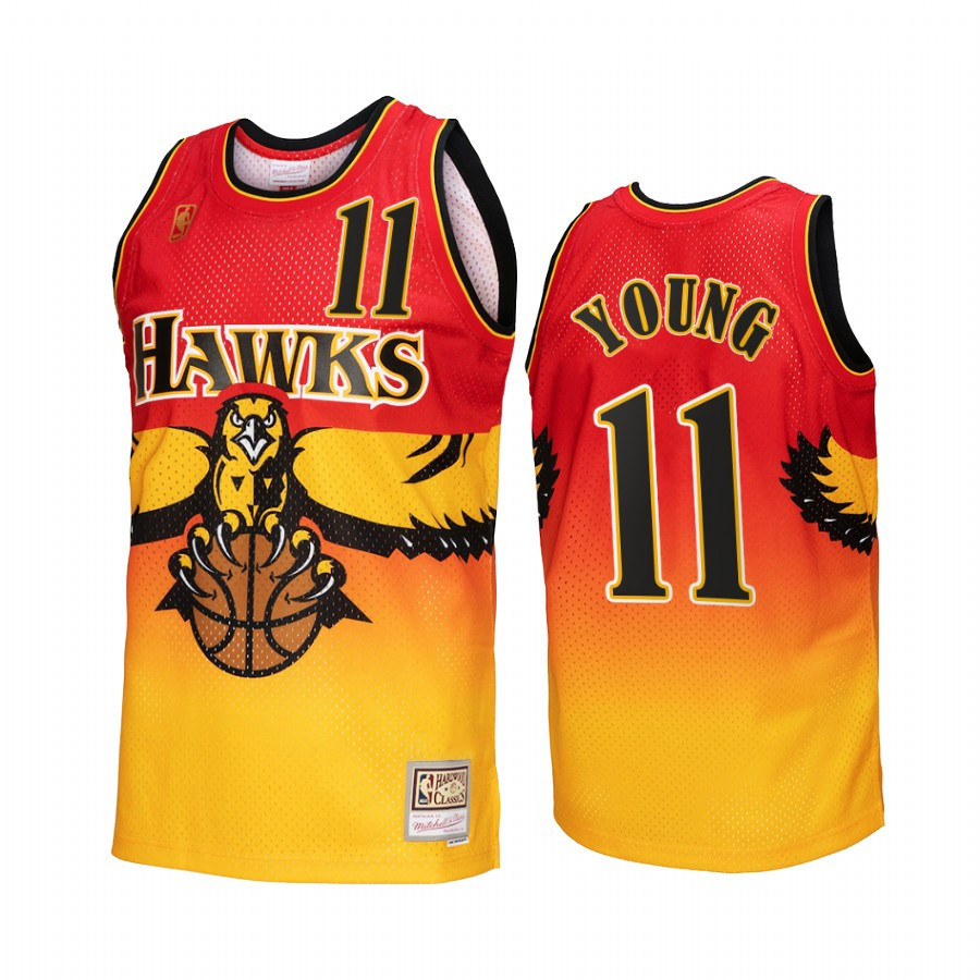 Atlanta Hawks Trae Young 11 Gold Red Fadeaway Hardwood Classics NBA Jersey Men's