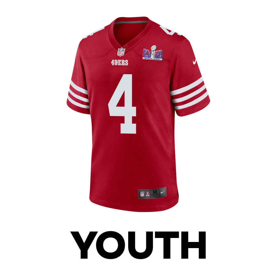 Jake Moody 4 San Francisco 49ers Super Bowl LVIII Patch Game Scarlet NFL Jersey Youth
