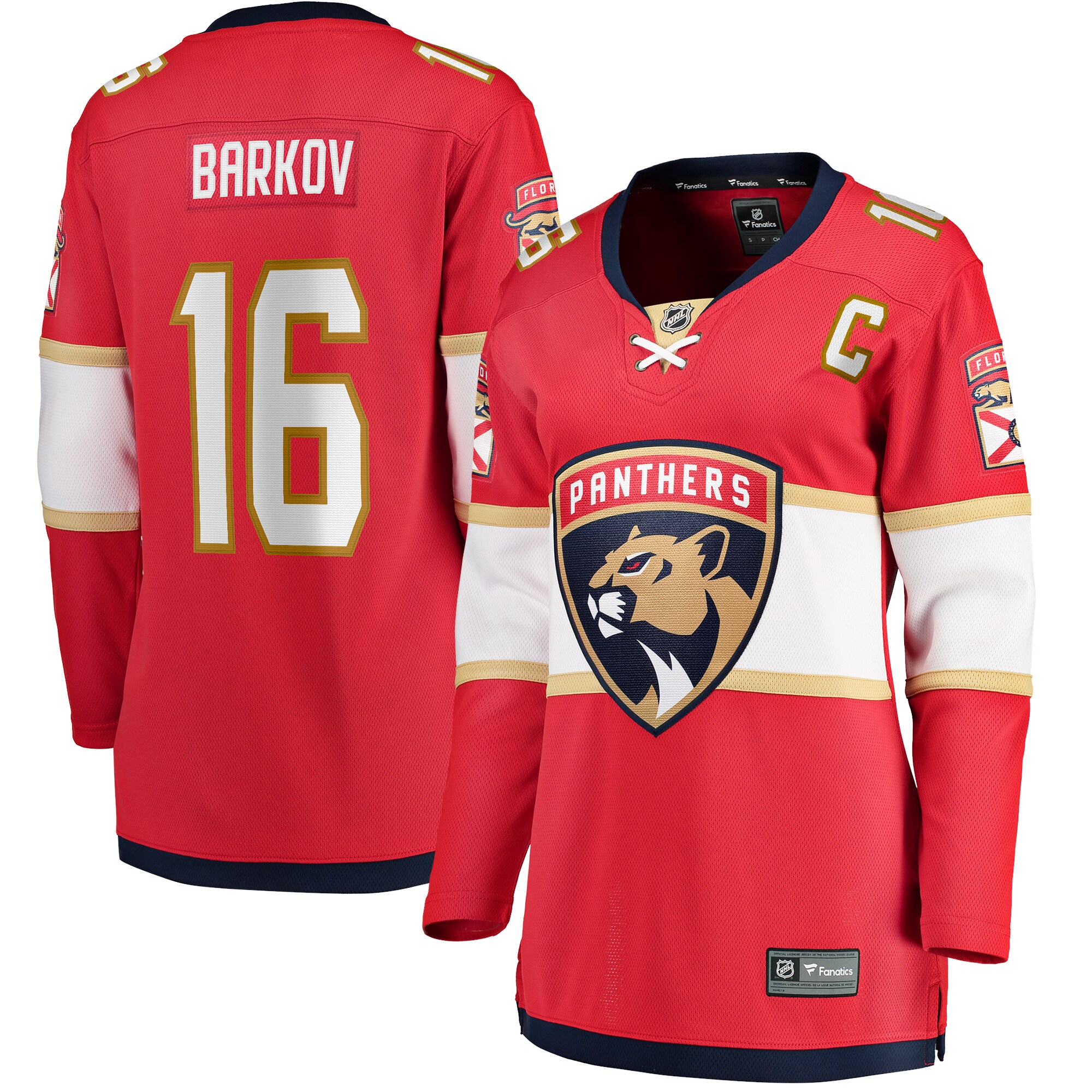 Florida Panthers Aleksander Barkov Red Captain Patch Home Breakaway Player NHL Jersey Women's