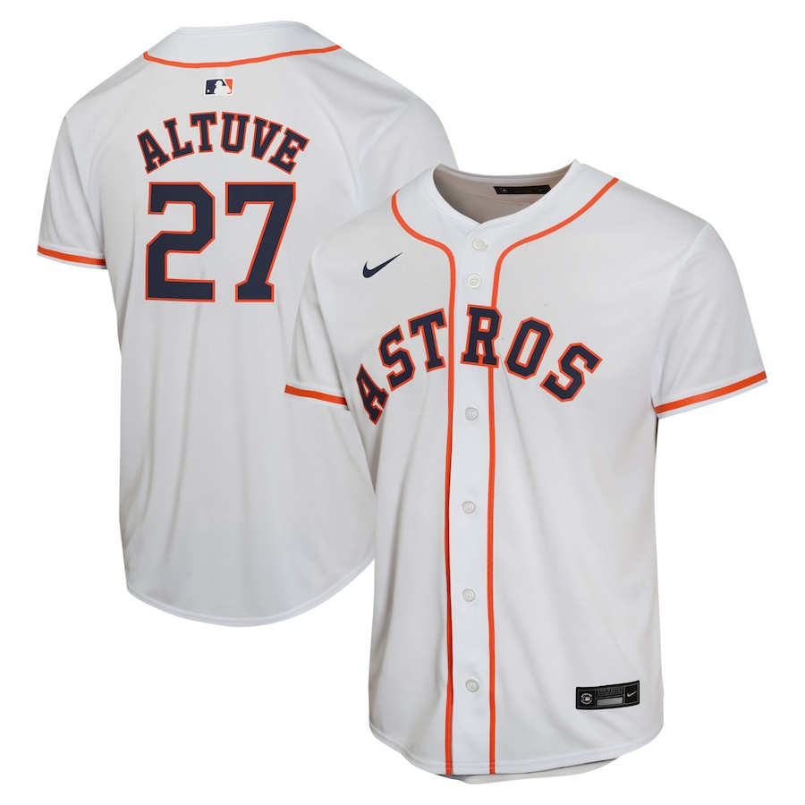 Jose Altuve 27 Houston Astros Home Game Player White MLB Jersey Youth