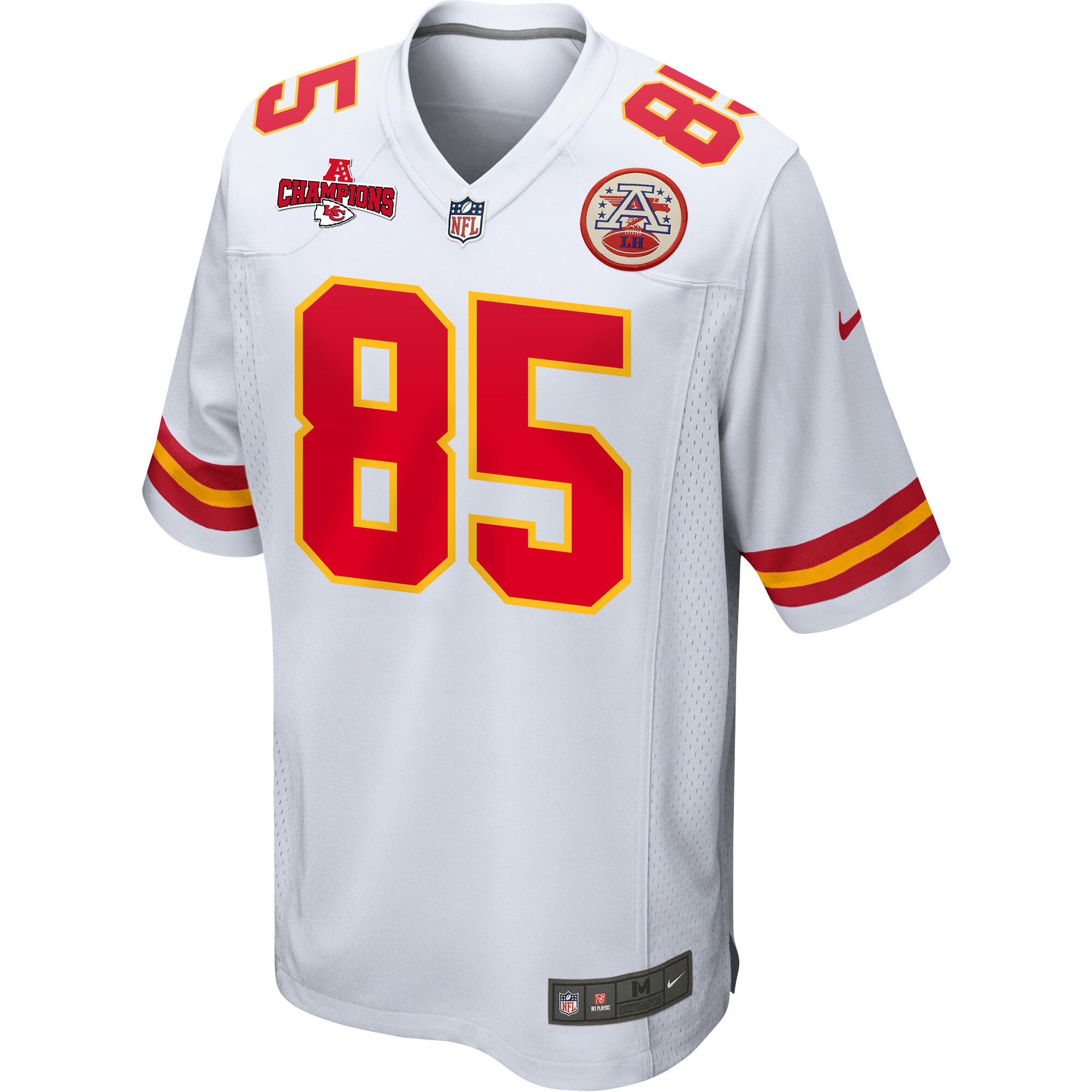 Izaiah Gathings 85 Kansas City Chiefs AFC Champions Patch Game White NFL Jersey Men's