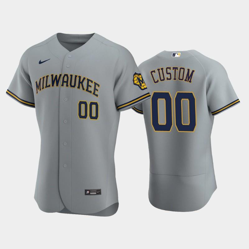 Milwaukee Brewers 00 Custom Road Team Gray MLB Jersey Men's