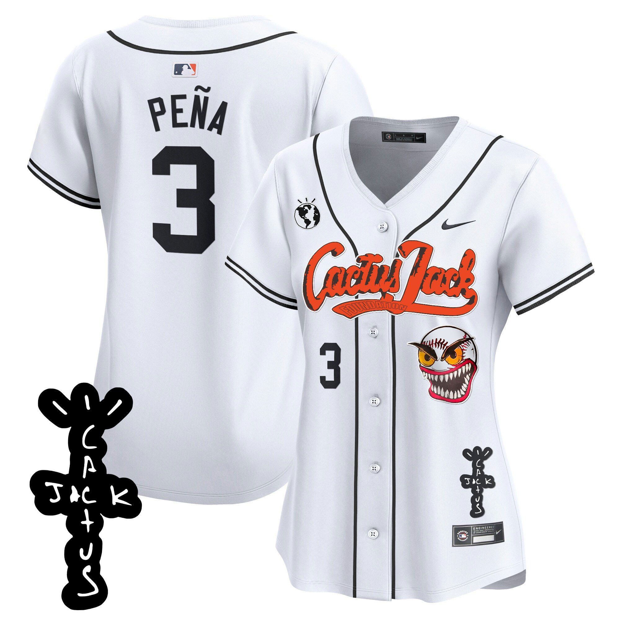 Jeremy Pena 3 Houston Astros Cactus Jack Patch V2 White MLB Jersey Women's