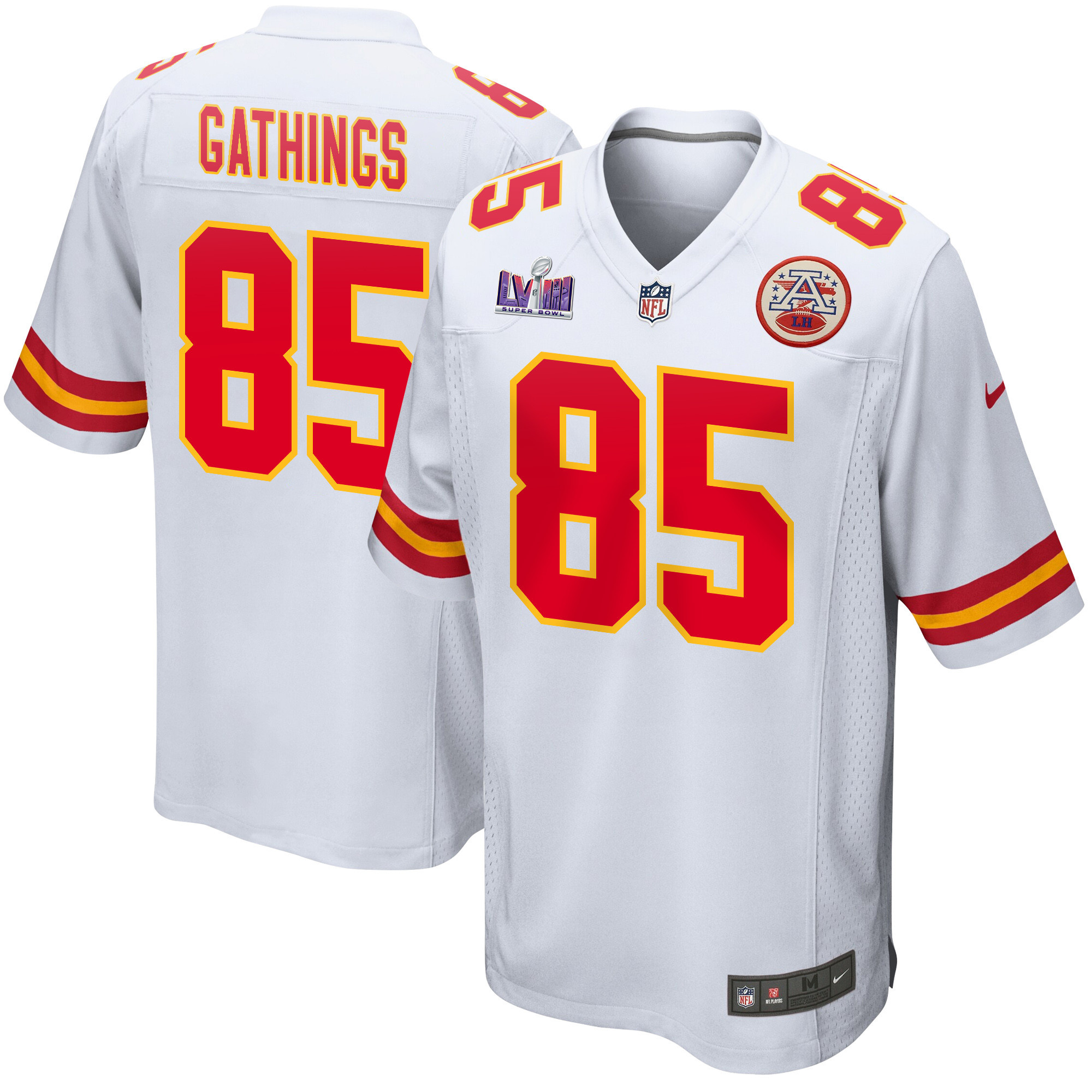 Izaiah Gathings 85 Kansas City Chiefs Super Bowl LVIII Patch Game White NFL Jersey Men's