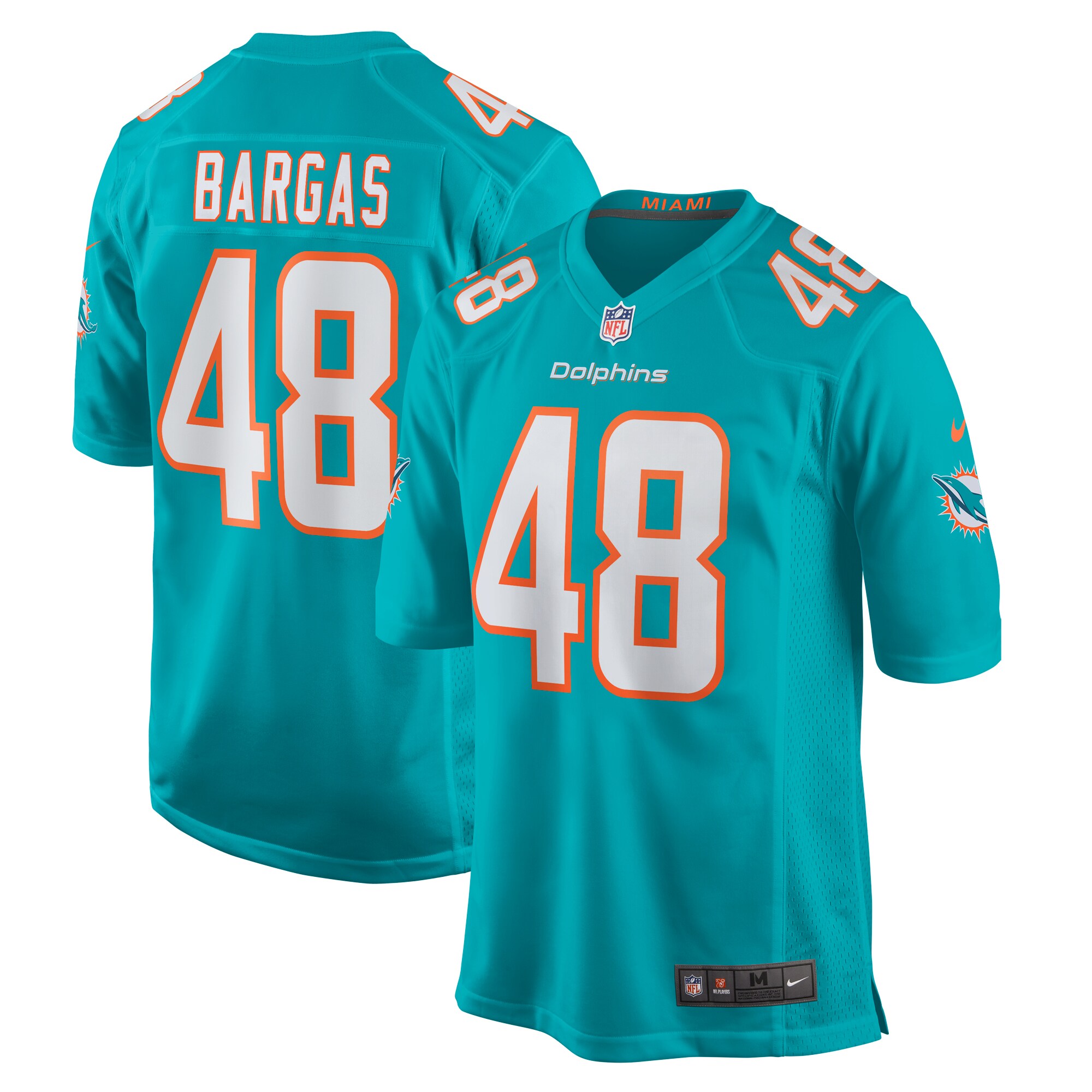 Miami Dolphins Jake Bargas Aqua Home Game Player NFL Jersey Men's