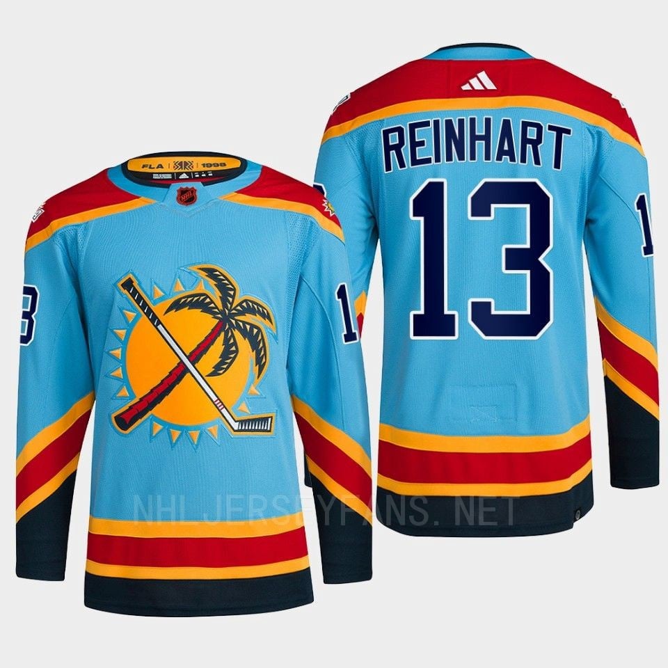 Florida Panthers 2022 Reverse Retro 2.0 Sam Reinhart 13 Blue Primegreen NHL Jersey Men's