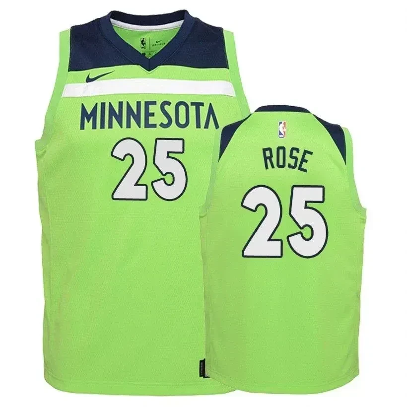 Minnesota Timberwolves Derrick Rose 25 Statet Green NBA Jersey Youth
