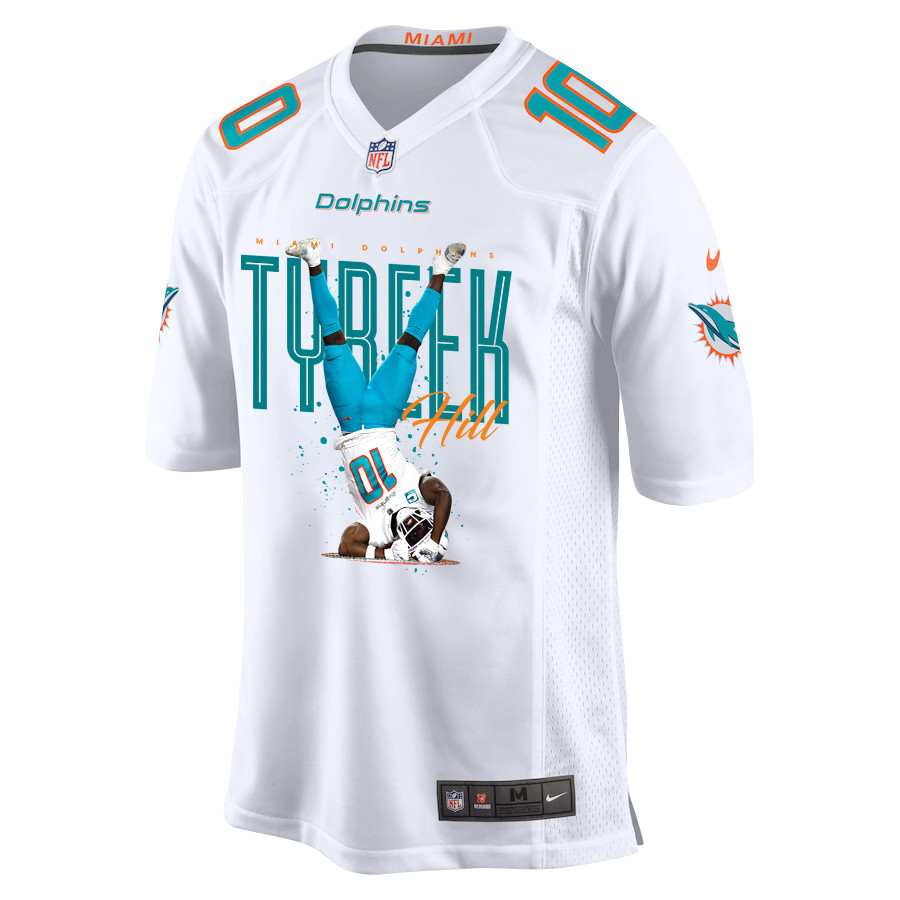 Tyreek Hill 10 Miami Dolphins Celebrating Game White NFL Jersey Men's