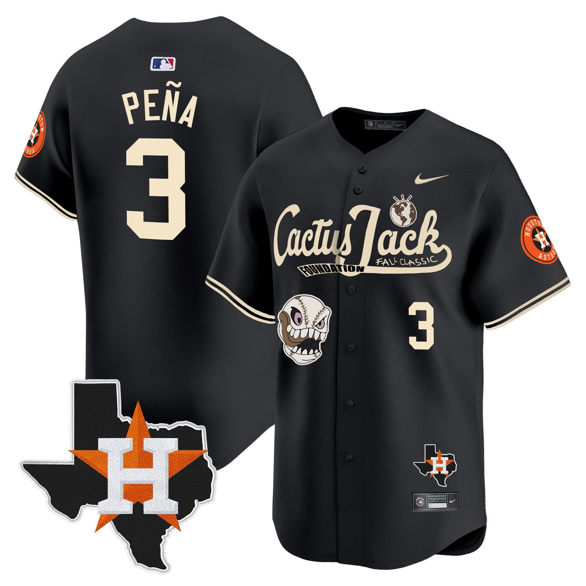 Jeremy Pena 3 Houston Astros Cactus Jack Foundation Fall Classic Black Limited Men MLB Jersey Men's