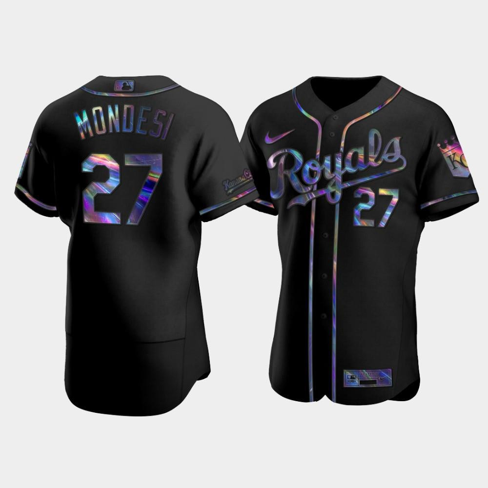 Kansas City Royals Adalberto Mondesi 27 Black Golden Edition Holographic MLB Jersey Men's