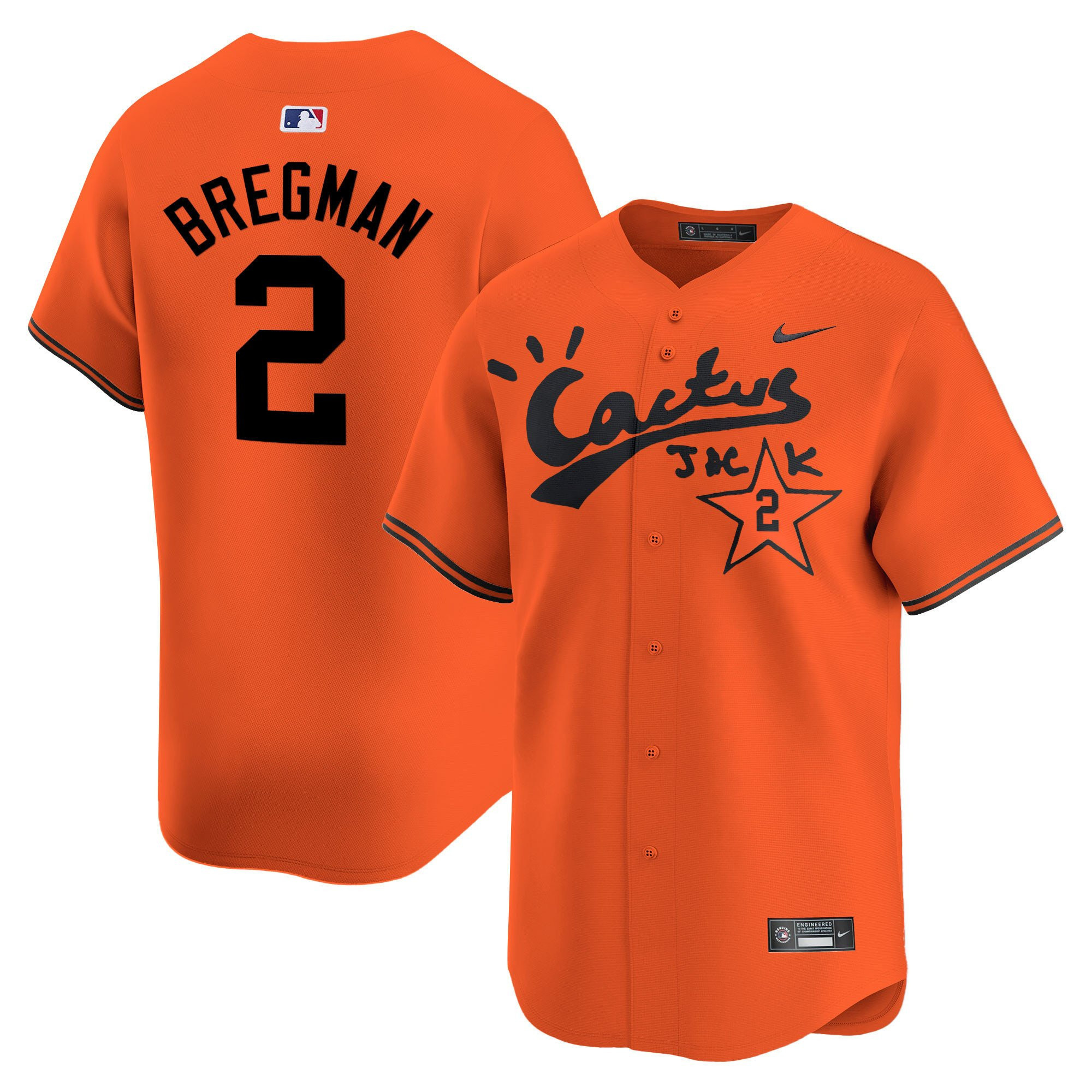 Alex Bregman 2 Houston Astros Cactus Jack Orange MLB Jersey Men's