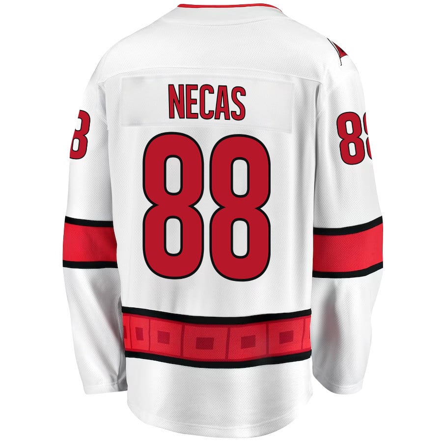 Martin Necas 88 Carolina Hurricanes Stanley Cup 2023 Playoffs Patch Away Breakaway White NHL Jersey Men's