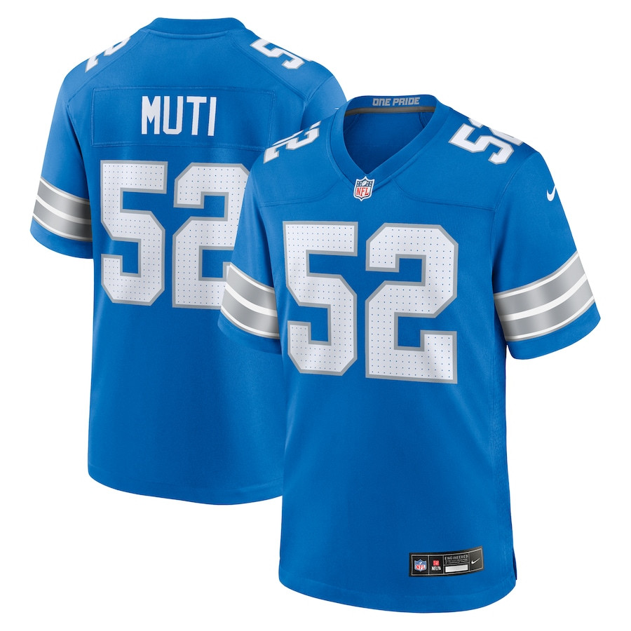 Netane Muti 52 Detroit Lions Game Blue NFL Jersey Men's
