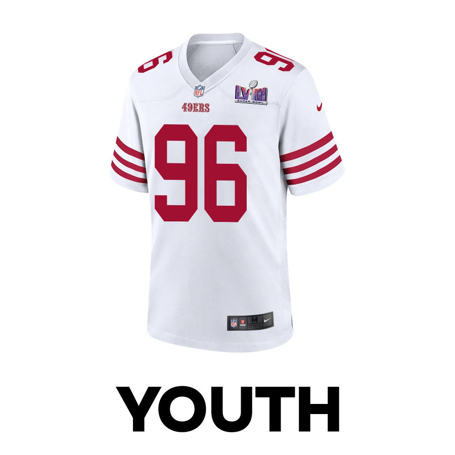 T.Y. McGill 96 San Francisco 49ers Super Bowl LVIII Patch Game White NFL Jersey Youth
