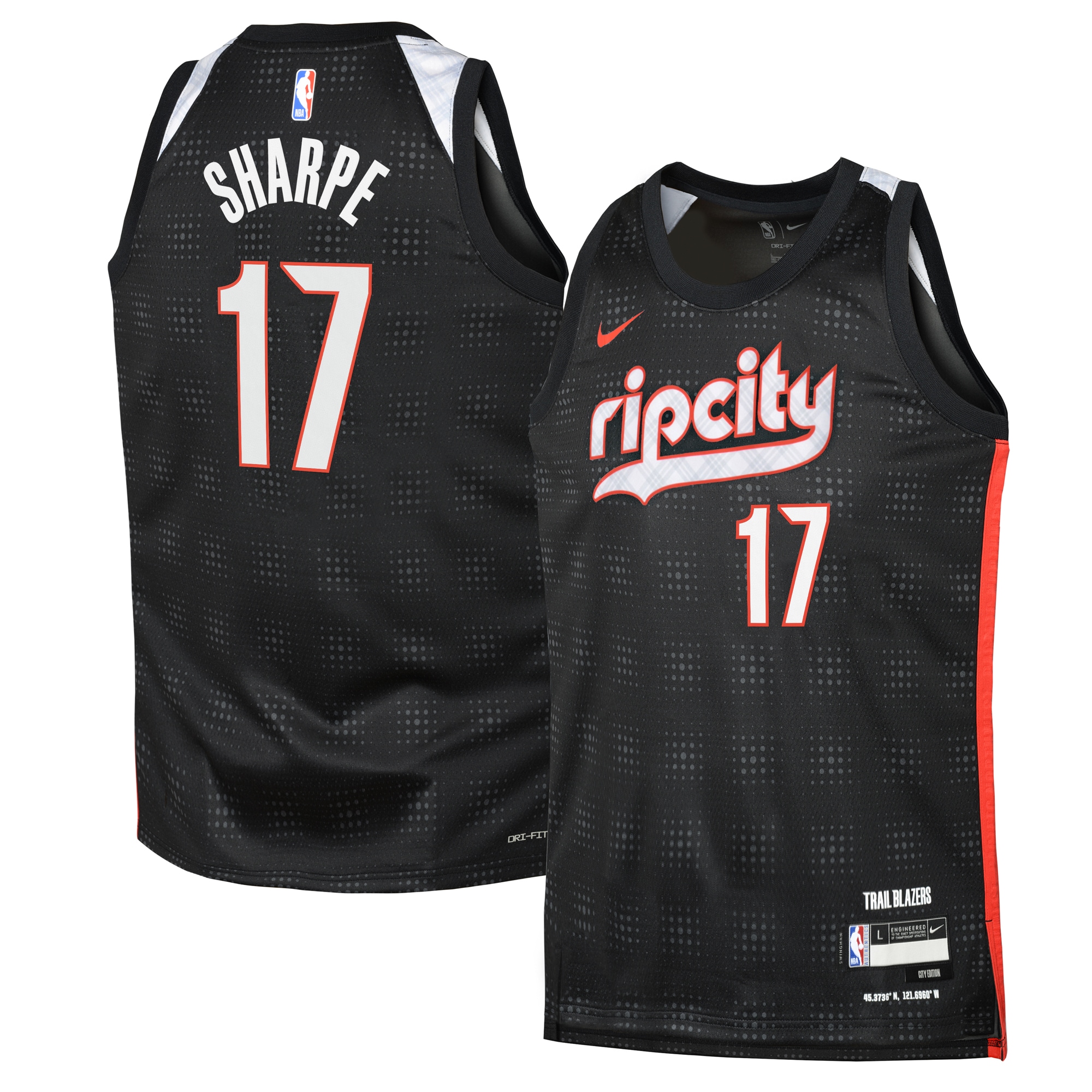 Camiseta City Edition Swingman de los Portland Trail Blazers 2024 Negra Shaedon Sharpe Juvenil NBA Jersey Men's