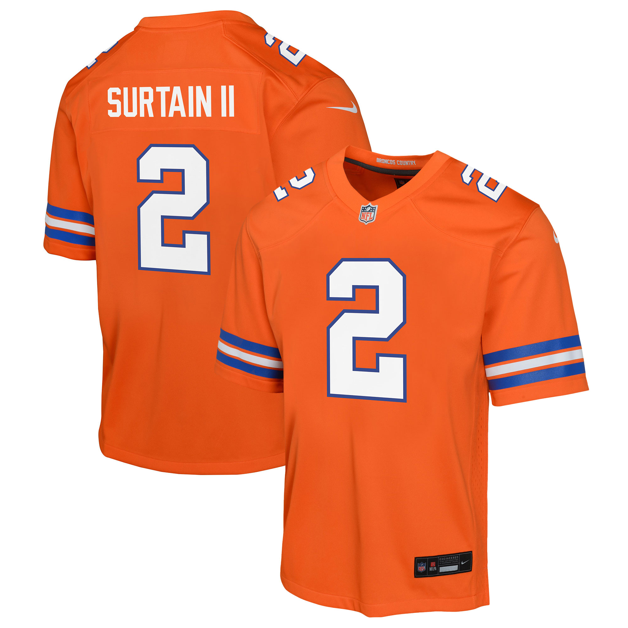 Denver Broncos Patrick Surtain II Orange Mile High Collection 1977 Throwback Game NFL Jersey Youth