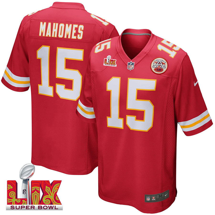 Patrick Mahomes #15 Kansas City Chiefs Super Bowl LIX Red NFL Jersey Men's