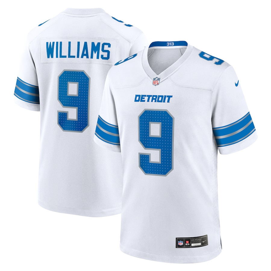 Jameson Williams 9 Detroit Lions White Game White NFL Jersey Men's