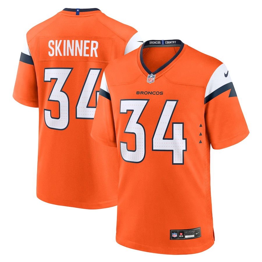 JL Skinner 34 Denver Broncos Team Game Orange NFL Jersey Men's