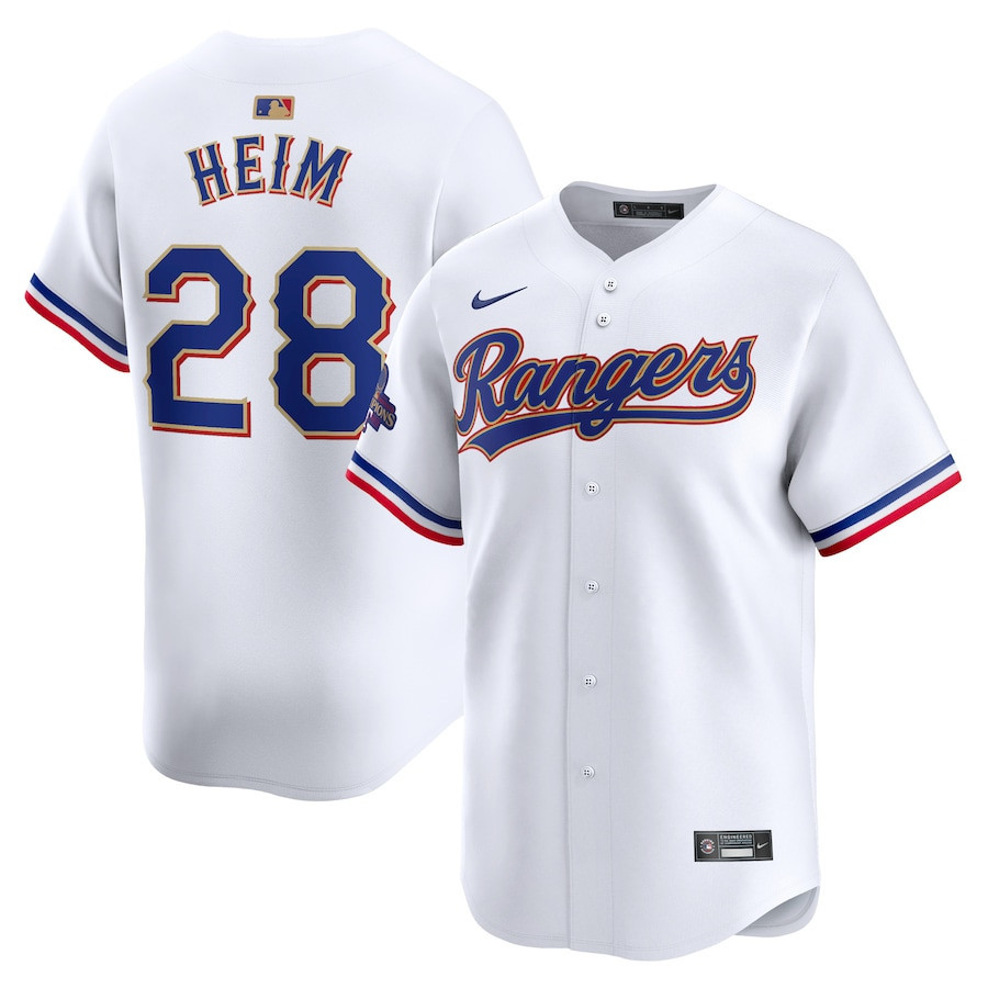 Jonah Heim 28 Texas Rangers 2024 Gold Collection Limited White MLB Jersey Men's