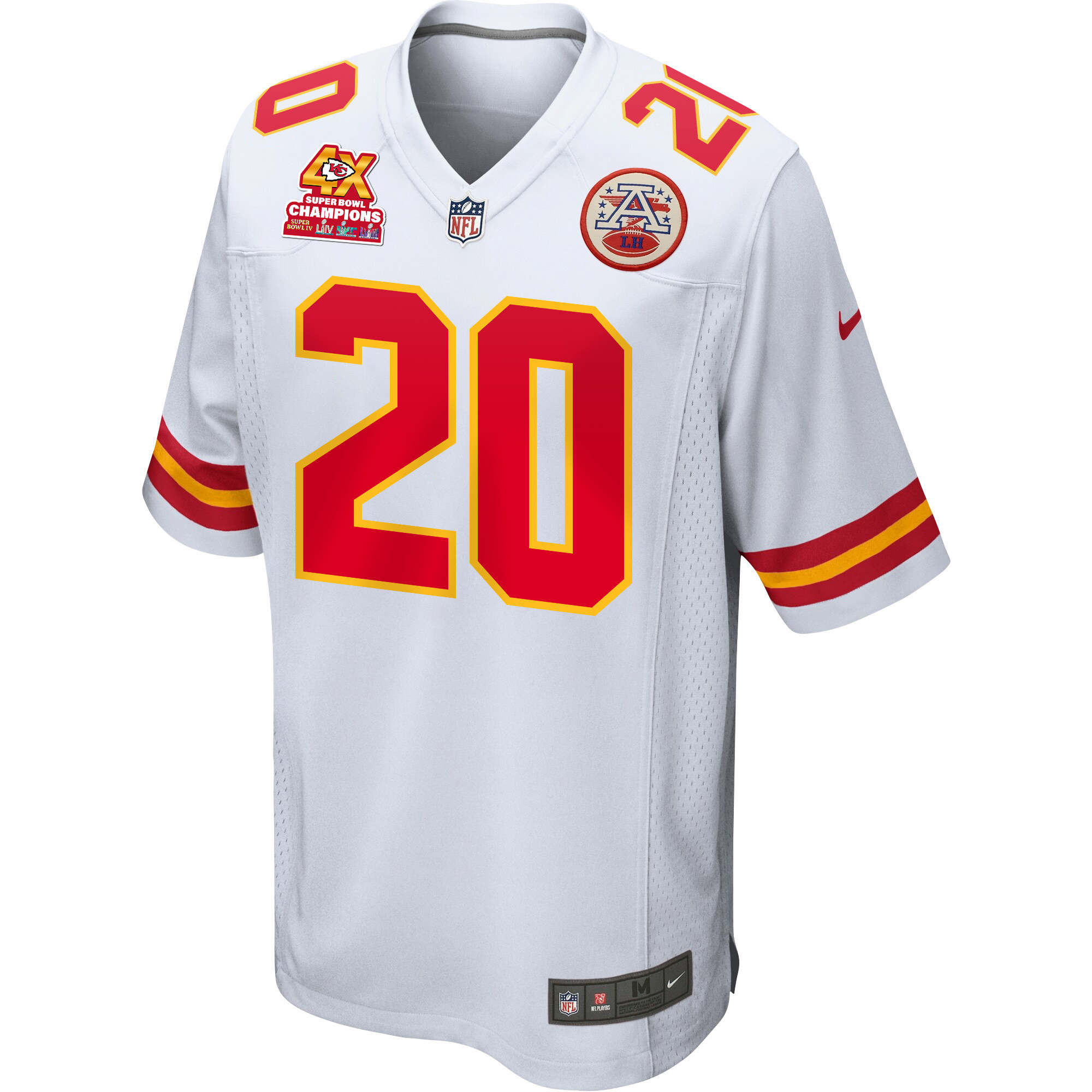 Justin Reid 20 Kansas City Chiefs Super Bowl LVIII Champions 4X Game White NFL Jersey Men's