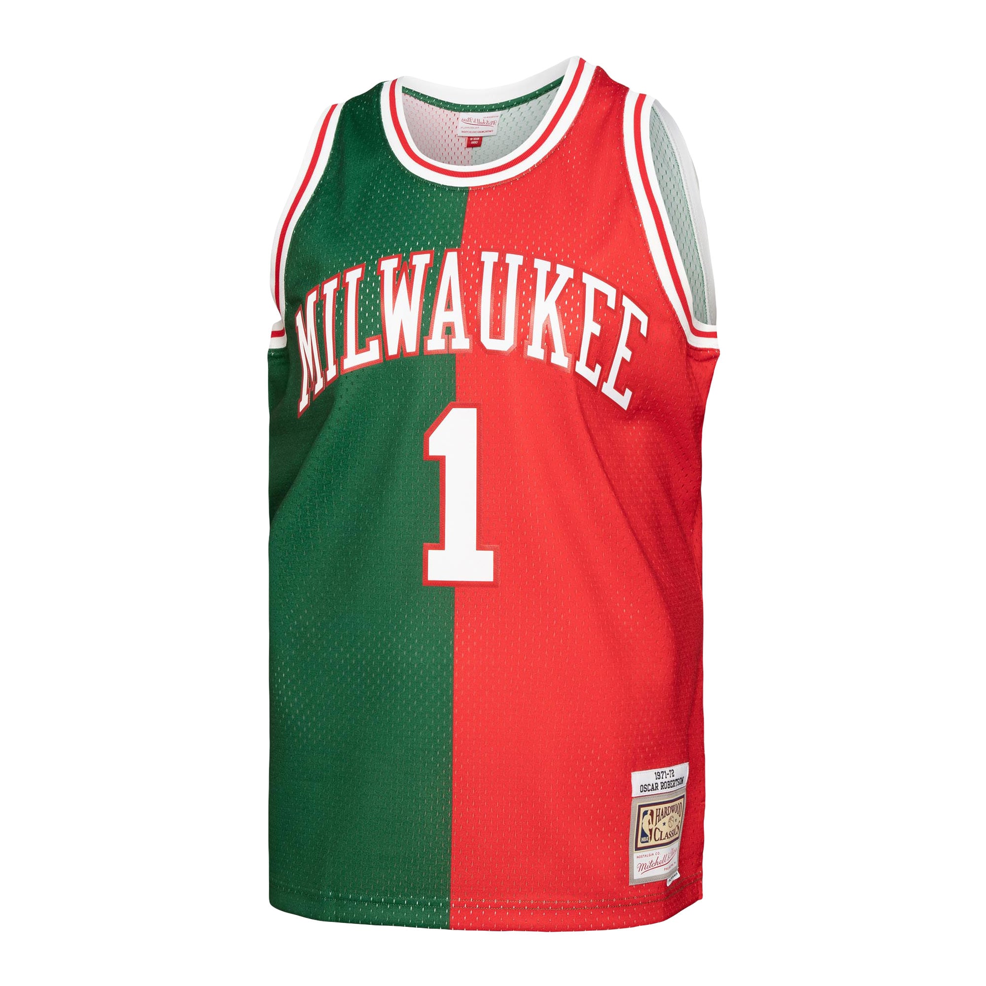 Mitchell Ness Oscar Robertson Green/Red Milwaukee Bucks Hardwood Classics 1971/72 Split Swingman NBA Jersey Men's