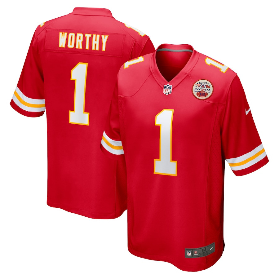 Xavier Worthy 1 Kansas City Chiefs Player Game Red NFL Jersey Men's