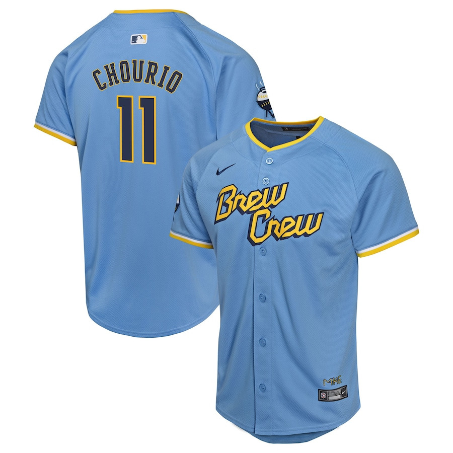 Jackson Chourio 11 Milwaukee Brewers 2024 City Connect Limited Powder Blue MLB Jersey Youth