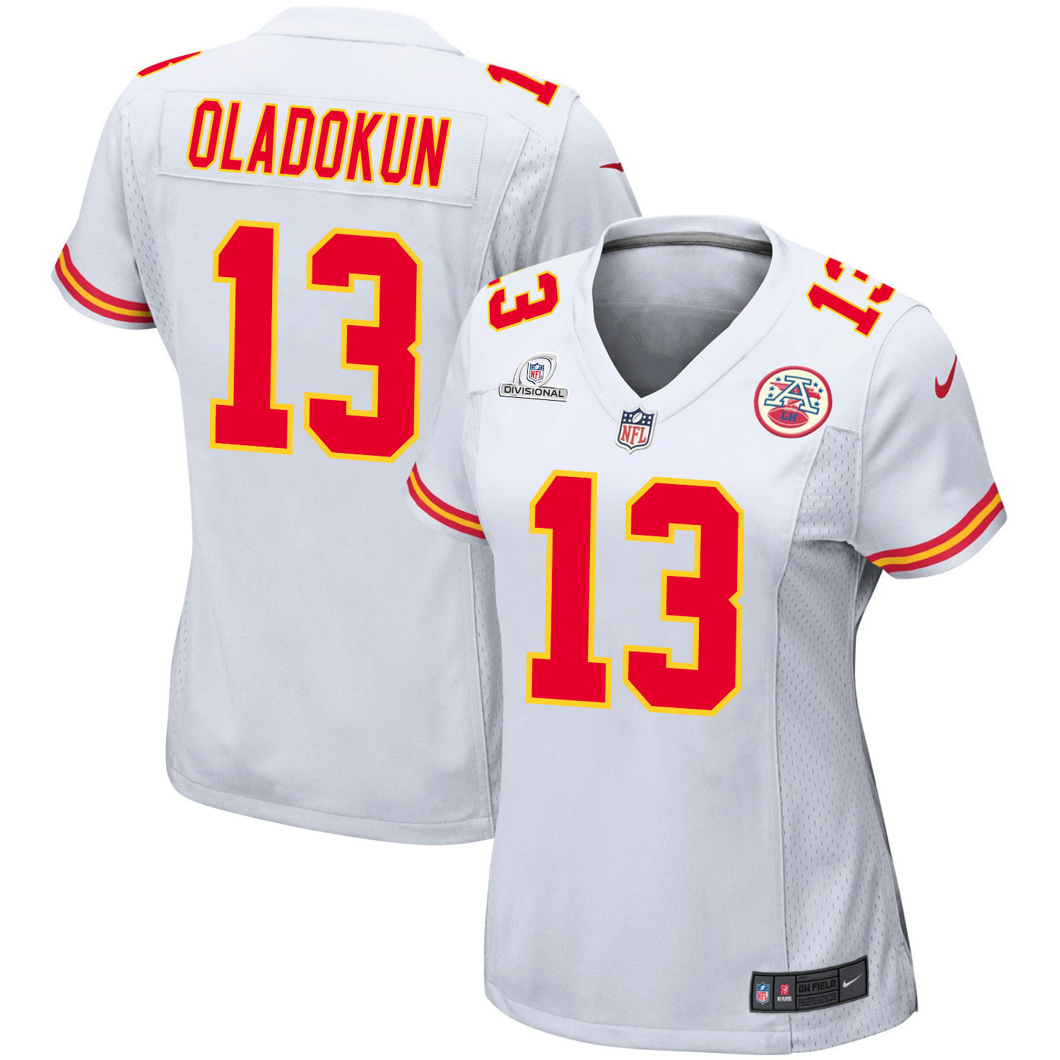 Chris Oladokun 13 Kansas City Chiefs Super Bowl LVIII Patch Game White NFL Jersey Women's