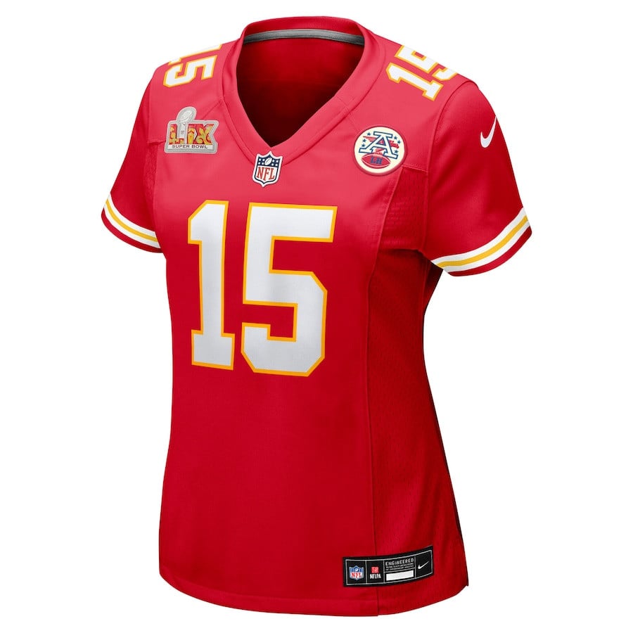 Patrick Mahomes 15 Kansas City Chiefs Super Bowl LIX Game Red NFL Jersey Women's
