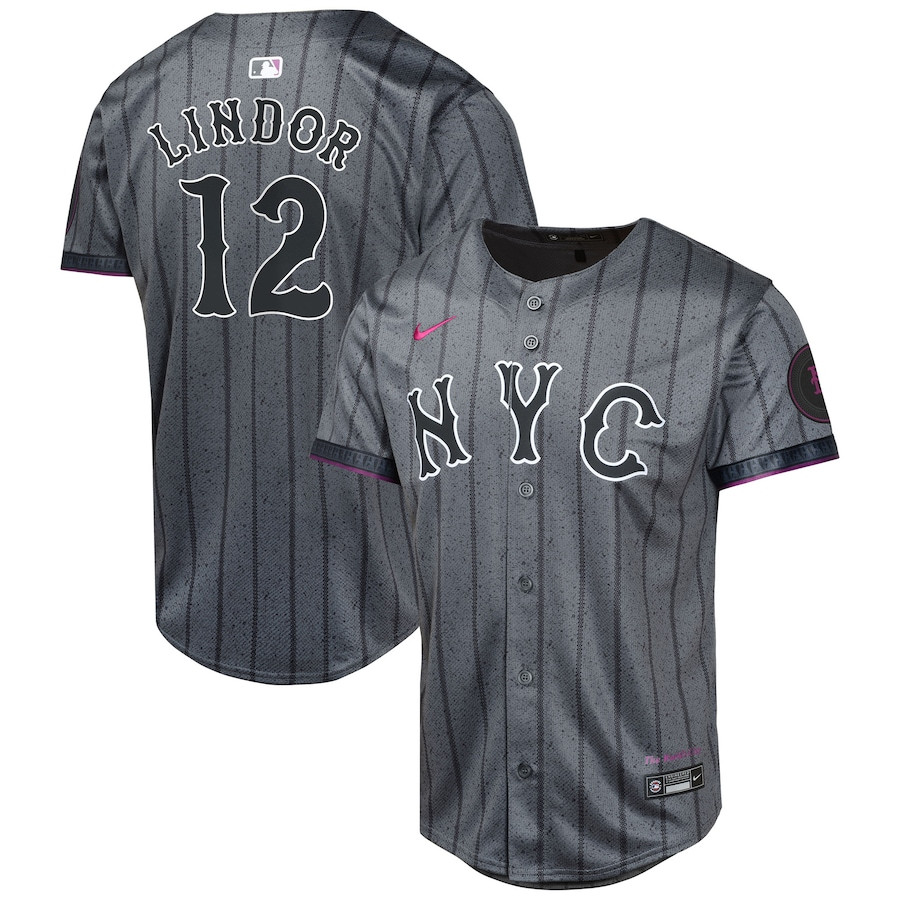 Francisco Lindor 12 New York Mets 2024 City Connect Limited Graphite MLB Jersey Youth