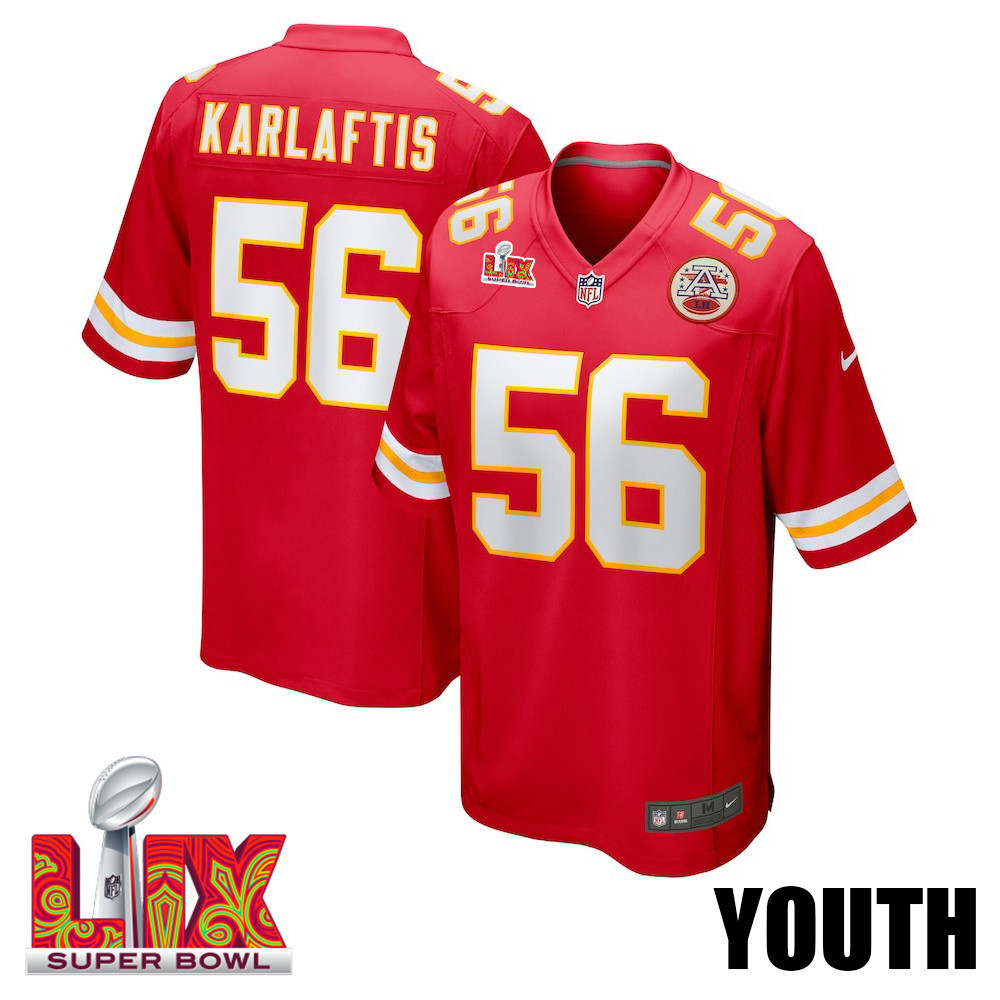 George Karlaftis #56 Kansas City Chiefs Super Bowl LIX Red NFL Jersey Youth