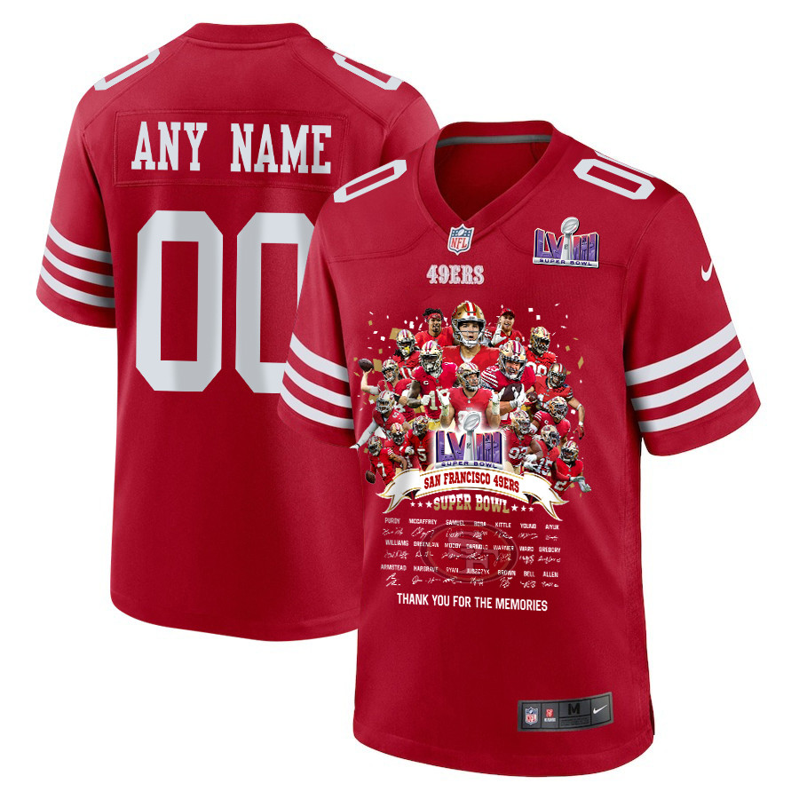San Francisco 49ers Super Bowl LVIII Thanks For Memories Game Custom Scarlet NFL Jersey Men's