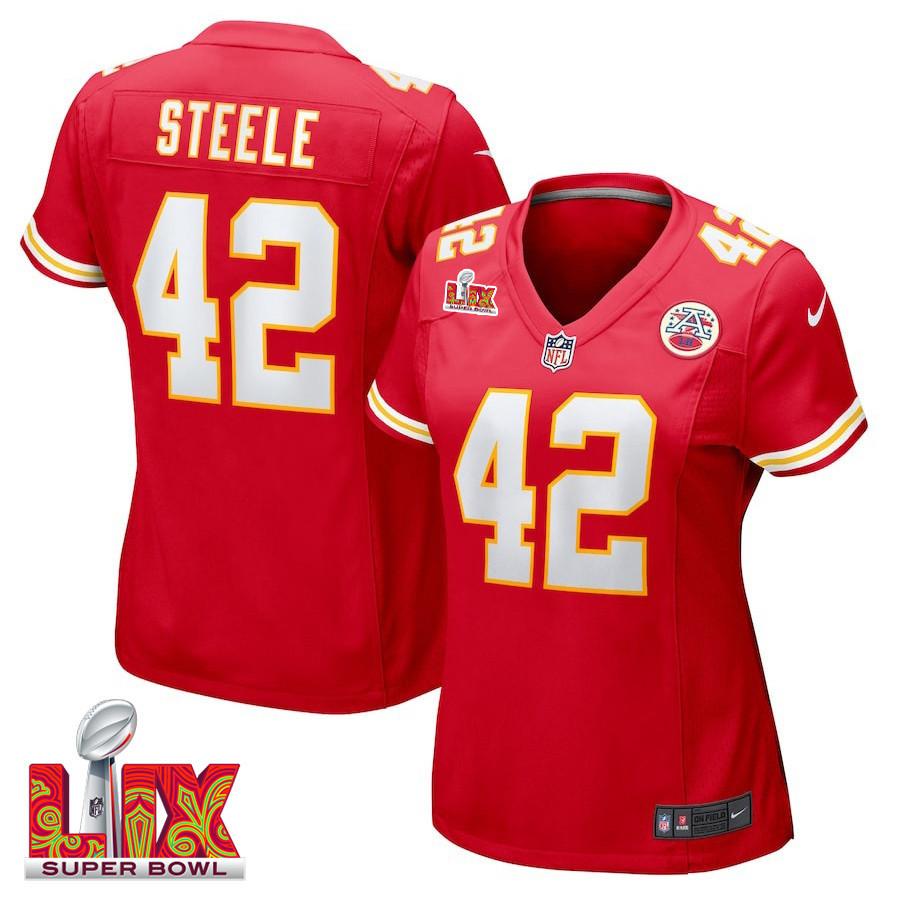 Carson Steele #42 Kansas City Chiefs Super Bowl LIX Red NFL Jersey Women's