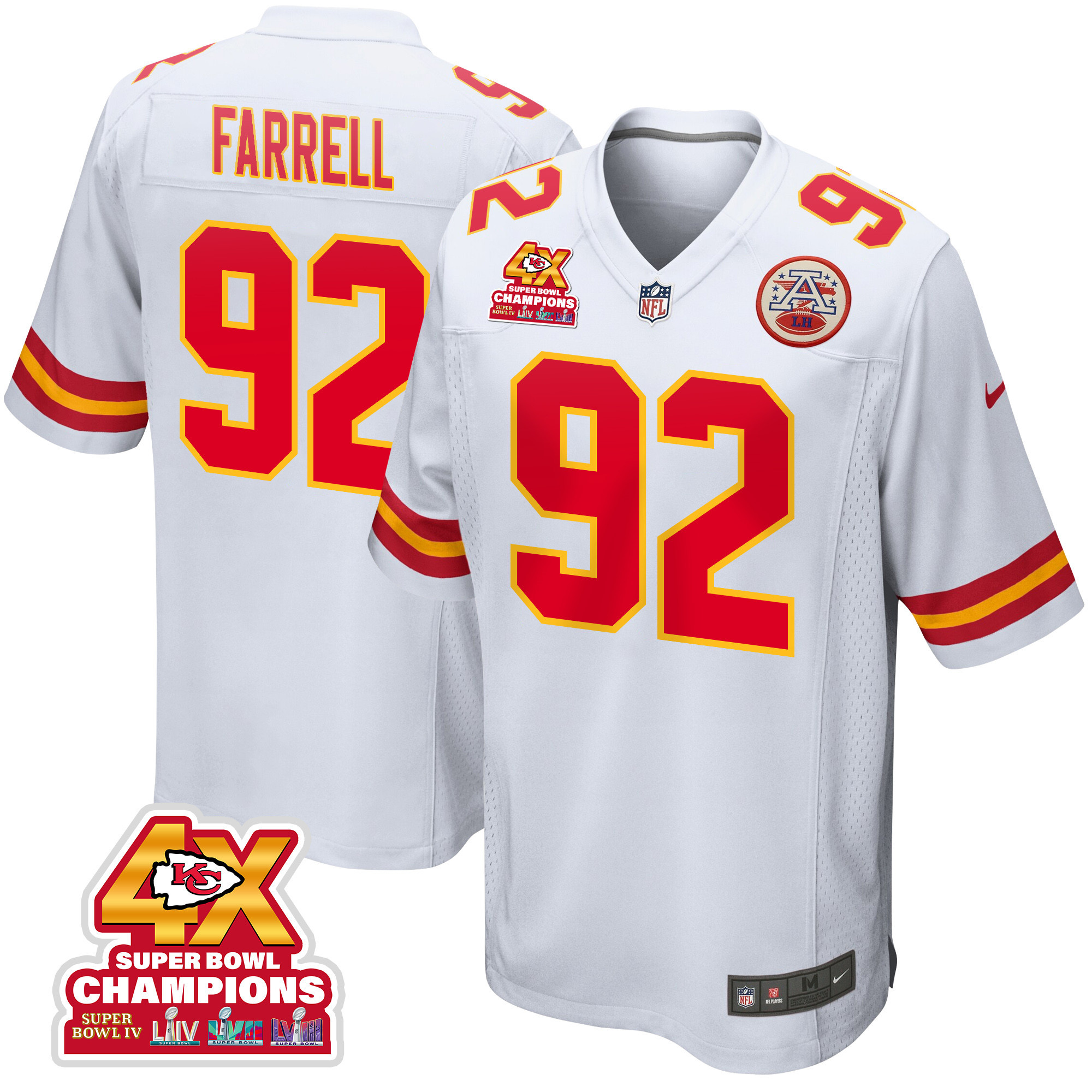 Neil Farrell 92 Kansas City Chiefs Super Bowl LVIII Champions 4X Game White NFL Jersey Men's