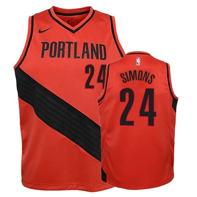 Blazers Anfernee Simons 24 Statet Red NBA Jersey Youth