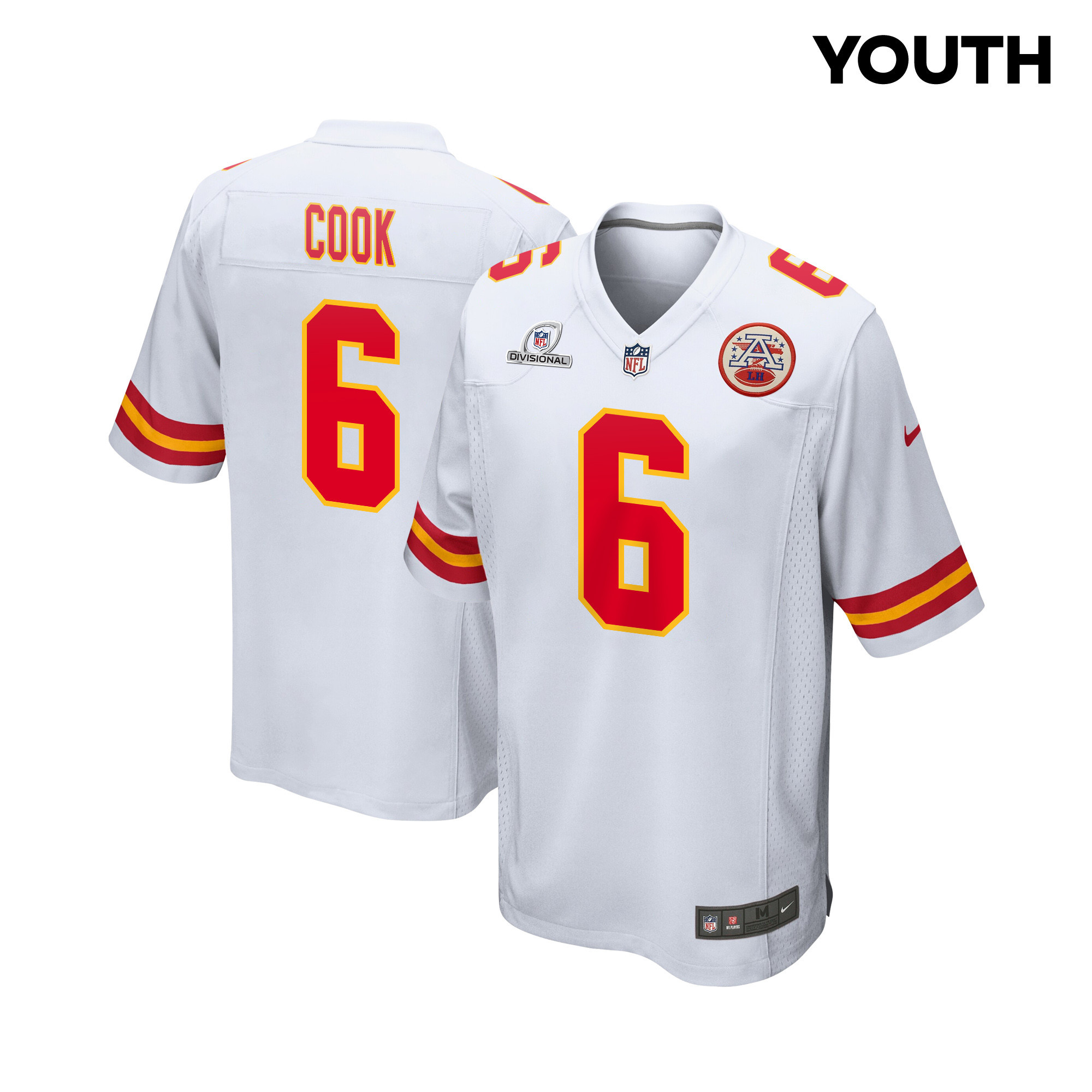 Bryan Cook 6 Kansas City Chiefs Super Bowl LVIII Patch Game White NFL Jersey Youth